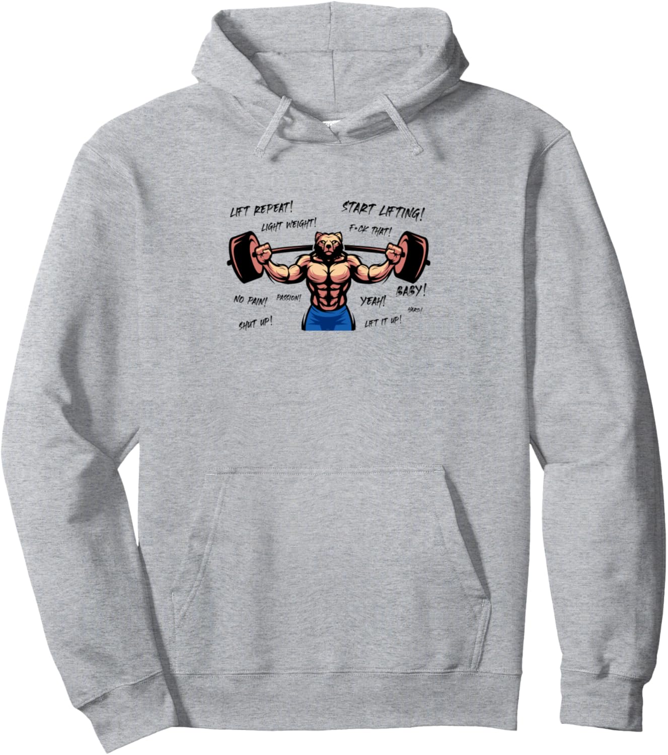 

Худи с графическим изображением медведя для спортзала, фитнеса, силовых тренировок и спорта, серый (серый меланж), размер S Gym Gift Idea For Bodybuilders Training Sports