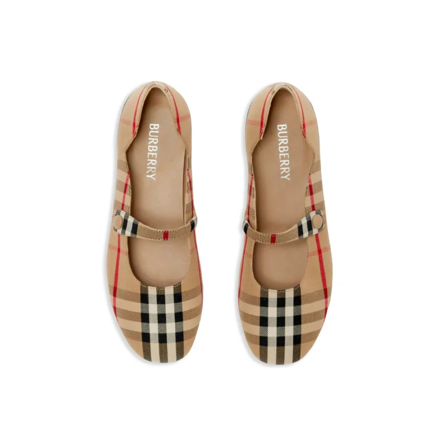 Детские туфли Mary Jane с круглым носком в клетку Burberry, бежевый — фото 4