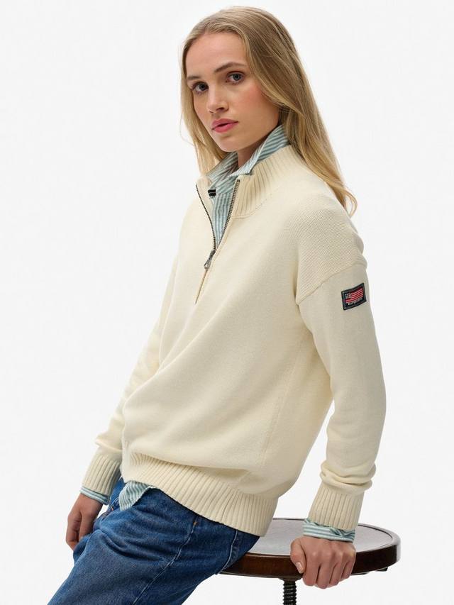 Свободный вязаный полу-зип свитер Superdry, Natural White — фото 4
