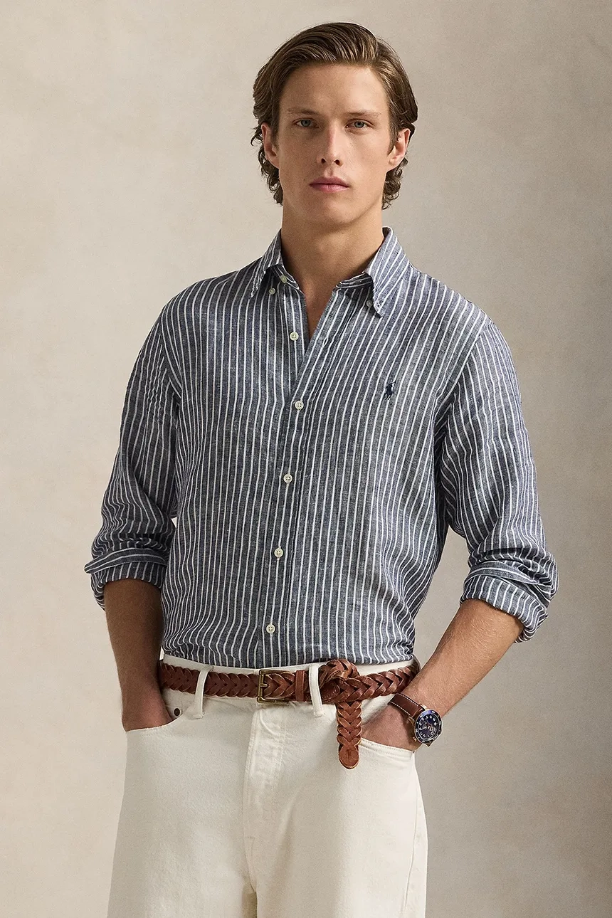 

Льняная рубашка Polo Ralph Lauren, темно-синий
