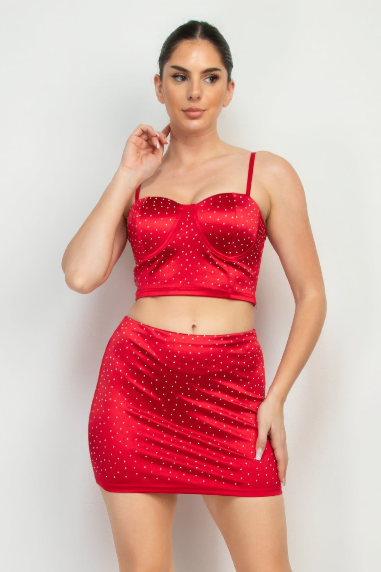 

Укороченный топ-бюстье Sweetheart со стразами FASHNZFAB, цвет ruby