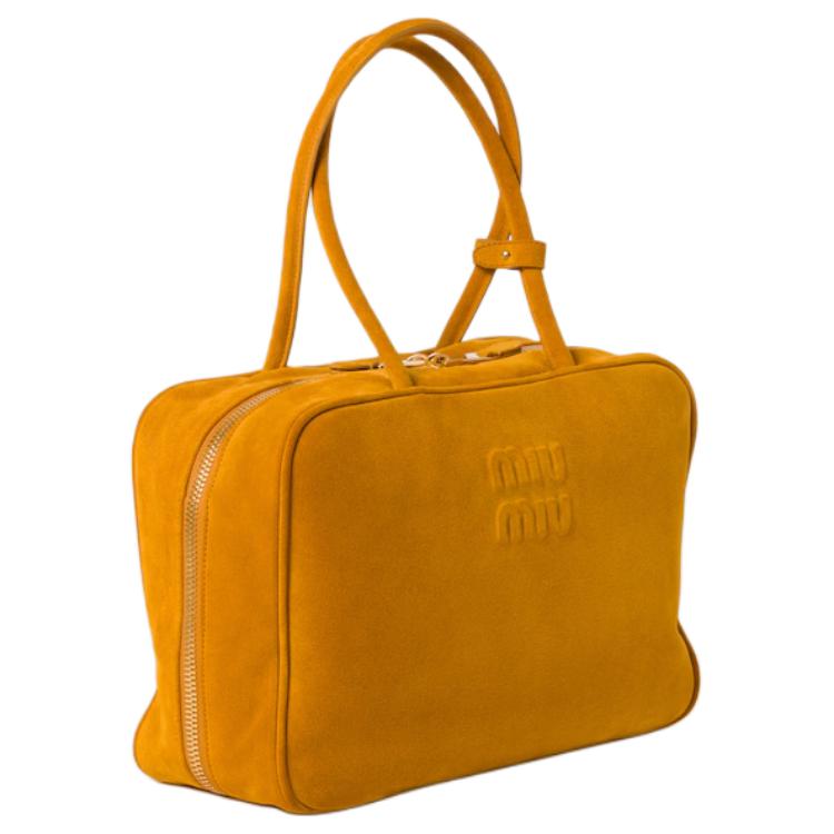 MIU MIU Сумка Beau Suede Leather для боулинга, через плечо, женская желтая — фото 2