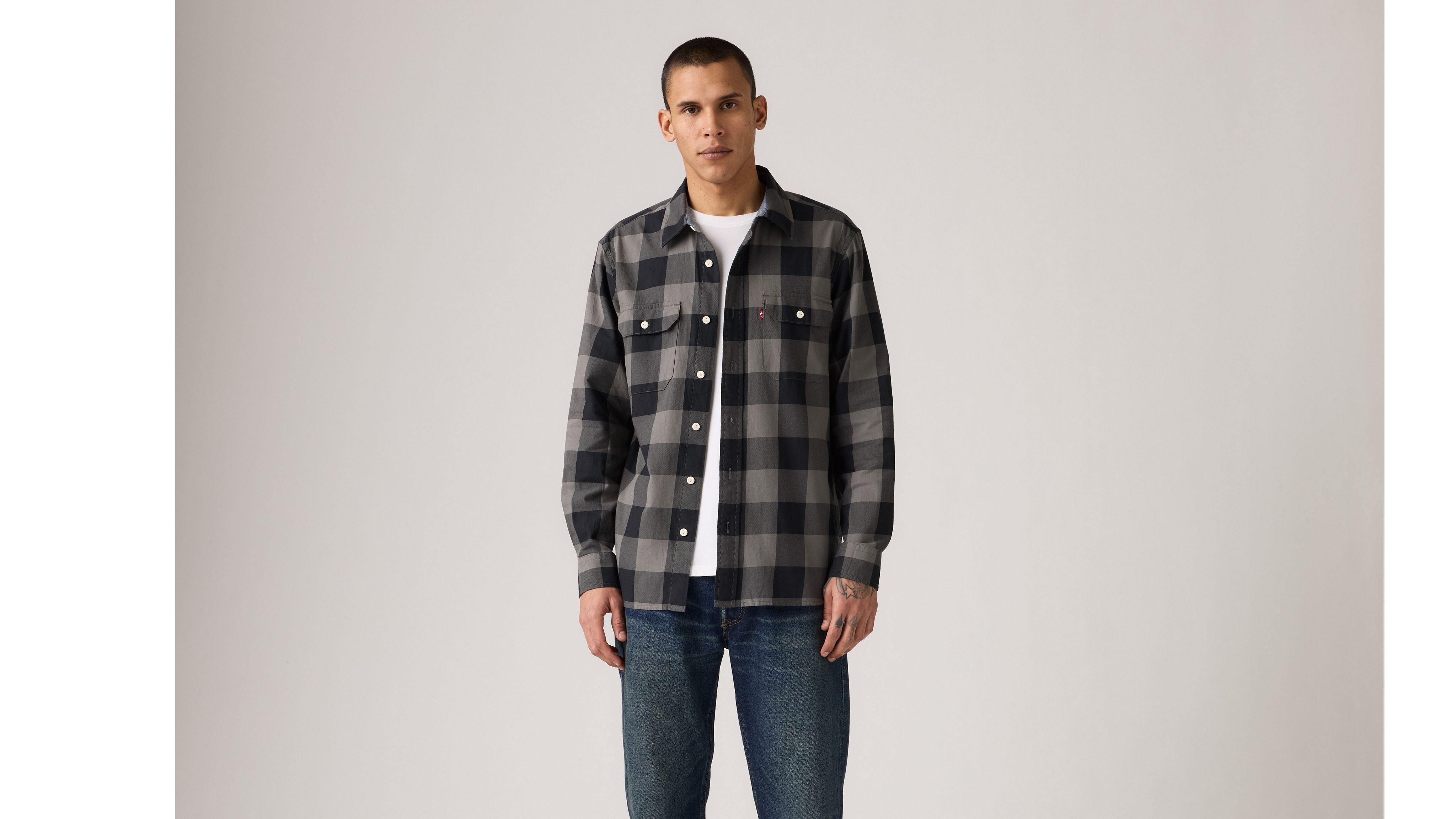 Классическая рабочая рубашка Levi's, Albany Plaid Smoked Pearl - Grey — фото 2