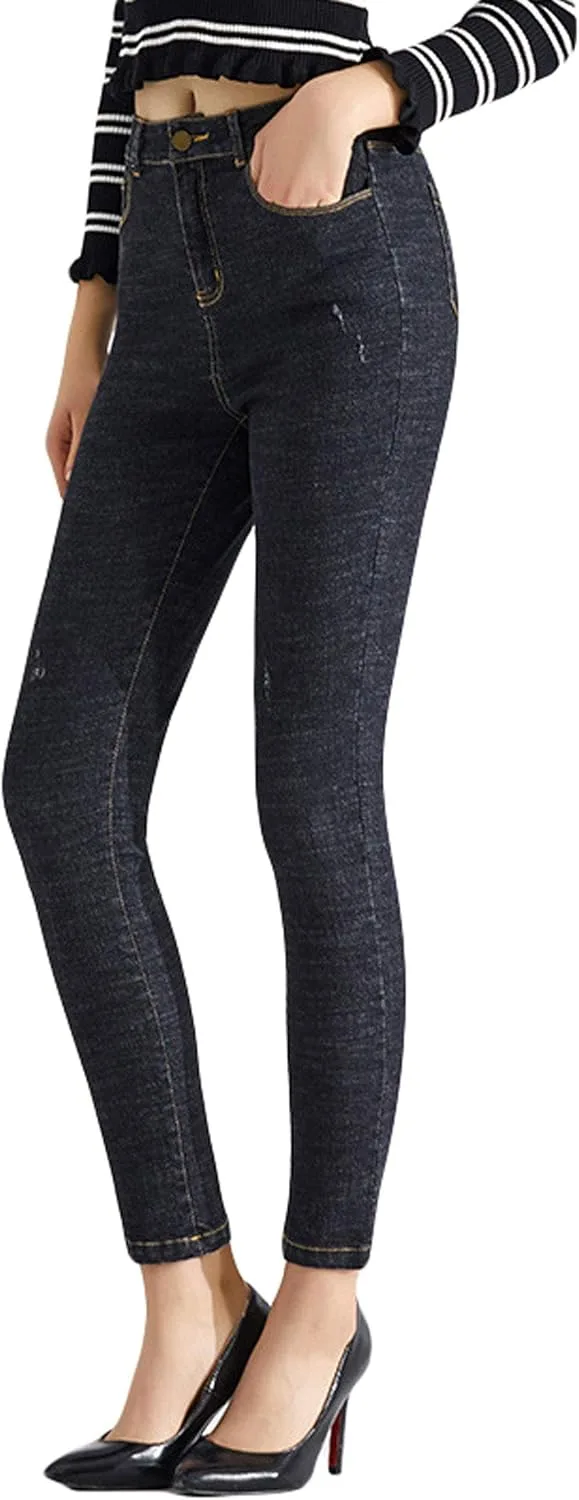 

Женские джинсы Casual High Waist Ripped Heather Tapered Leg Elastic Denim Itemnew