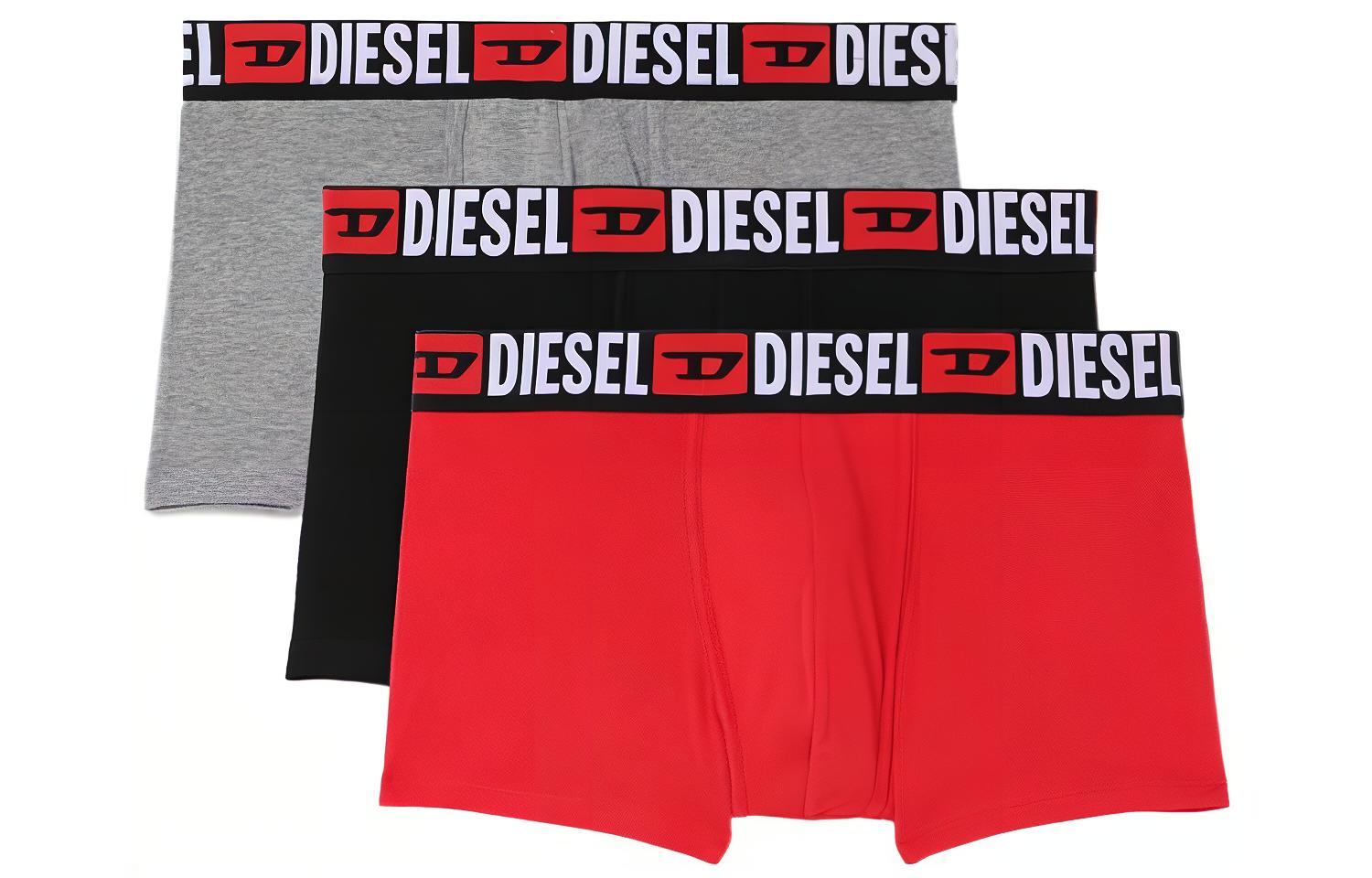 Трусы с логотипом на поясе DIESEL, набор из 3 штук (красный+серый+черный) — фото 2