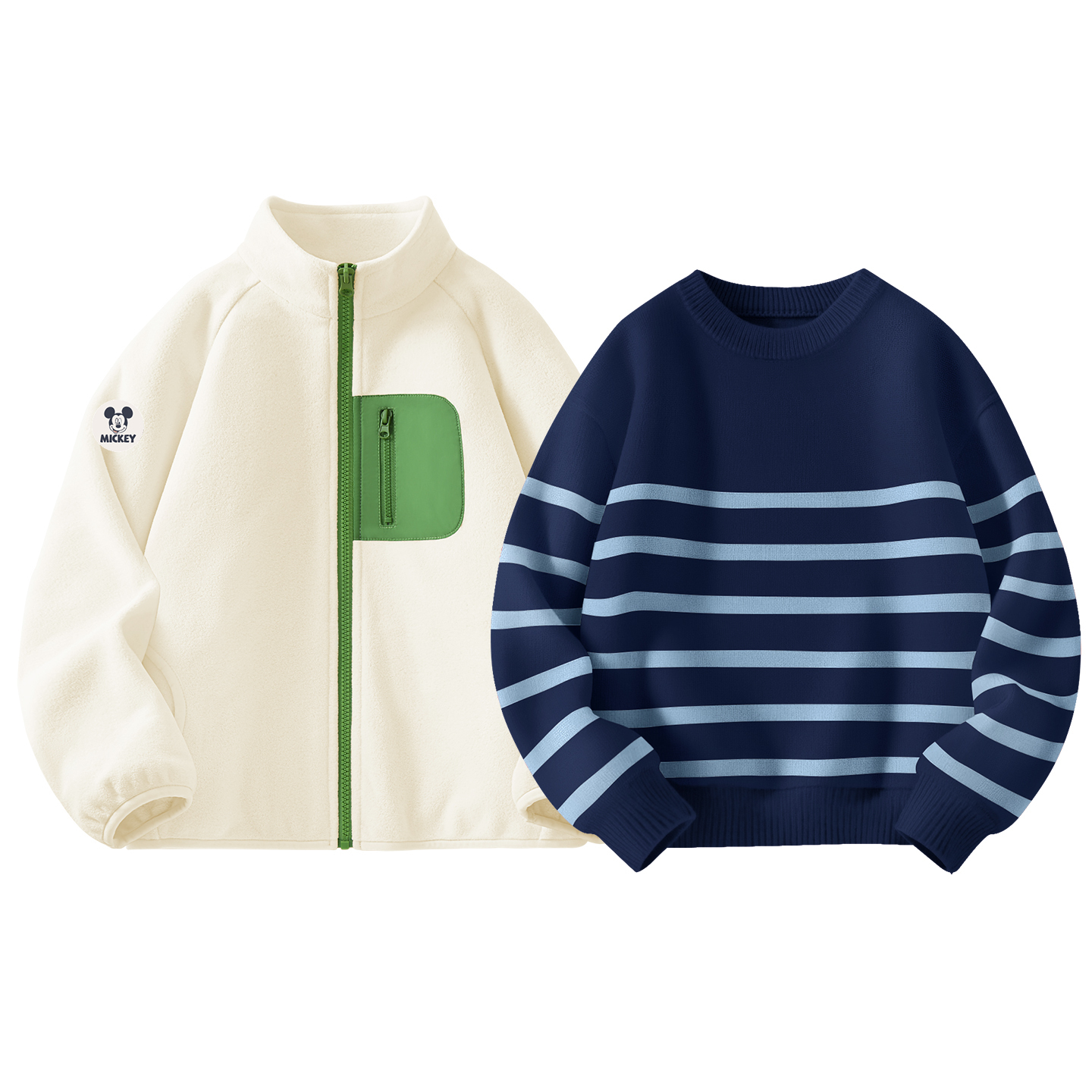 Детские флисовые куртки Disney, Didi Zhong Round Hook-And-Loop K Light Milk White+Solid Color Navy Blue
