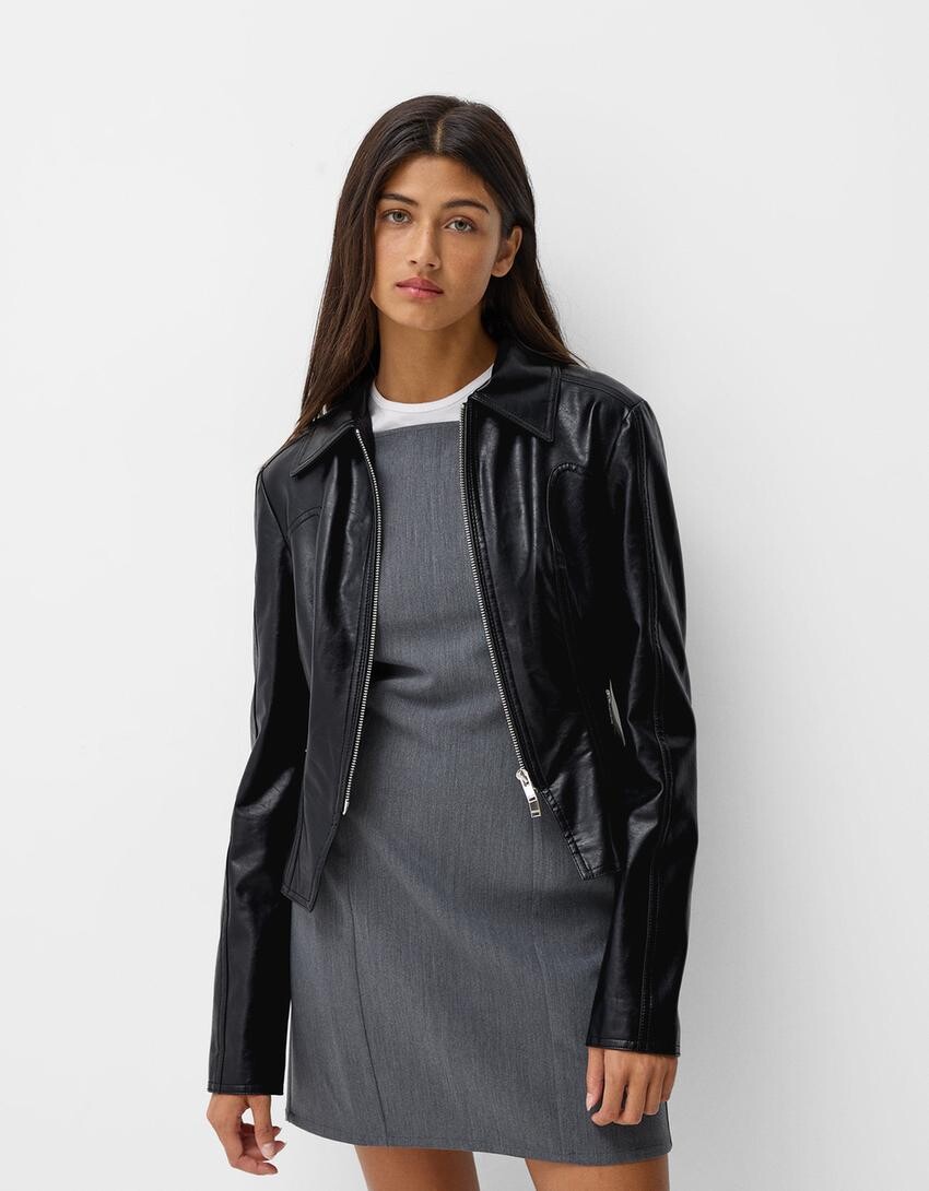 

Куртка из искусственной кожи Bershka, черный