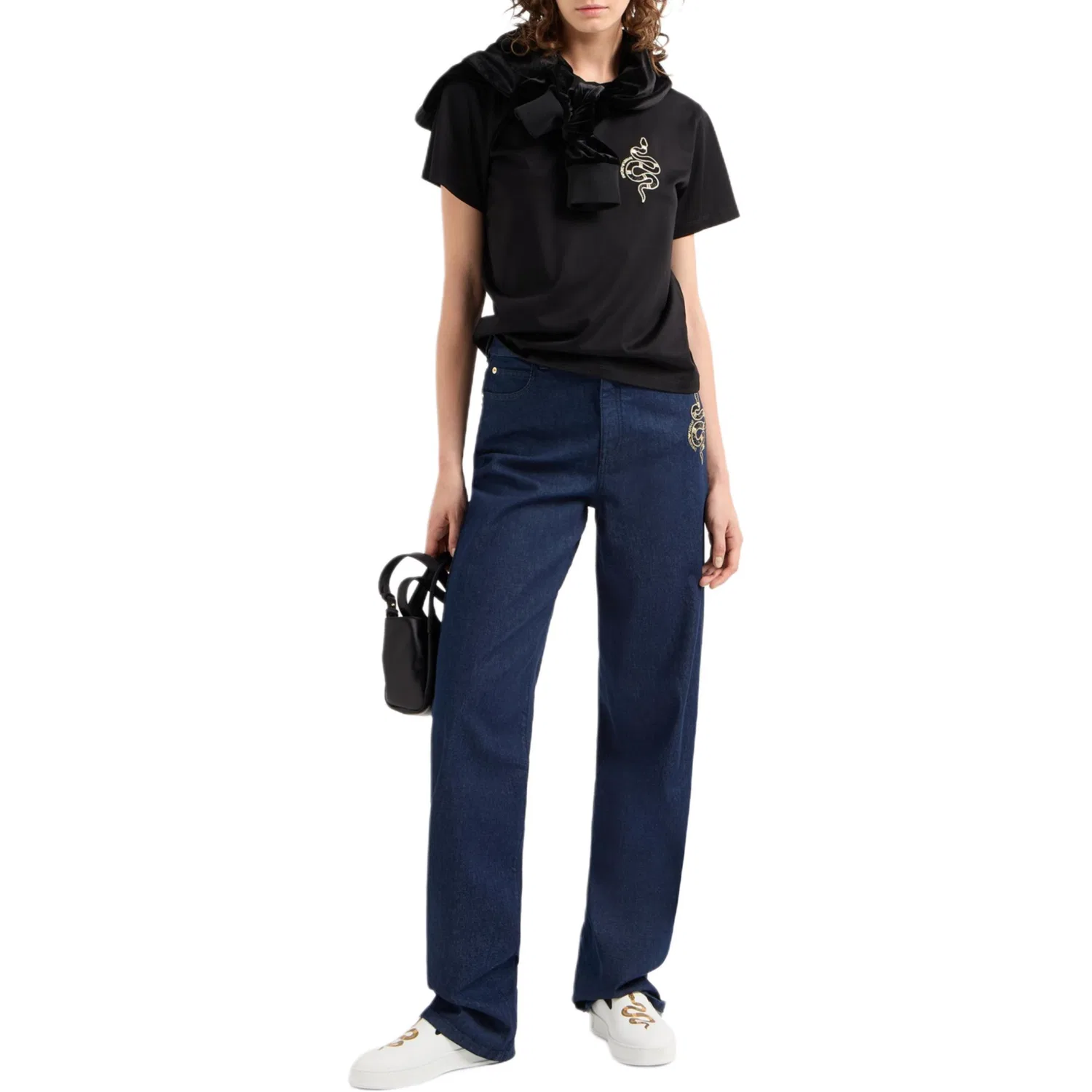 Футболка женская SS25 Logo Print с круглым вырезом и коротким рукавом, Black EMPORIO ARMANI — фото 4