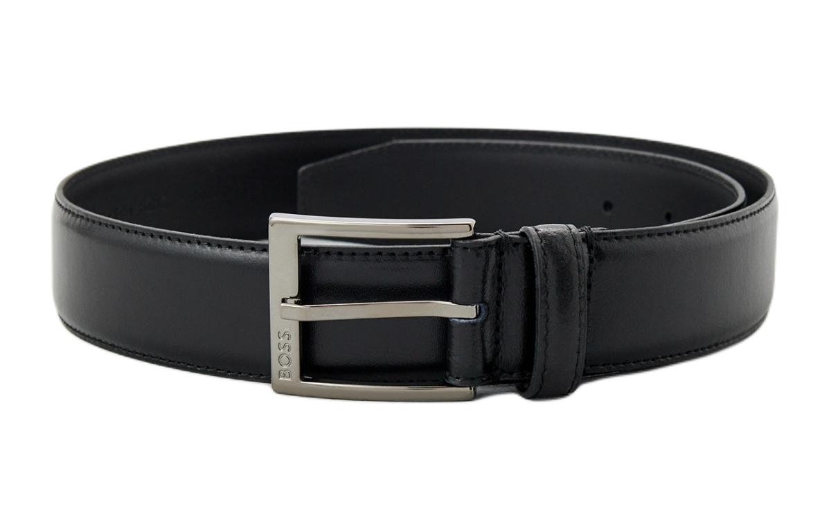 

HUGO BOSS Мужской кожаный ремень черный шириной 3.5 см, Black
