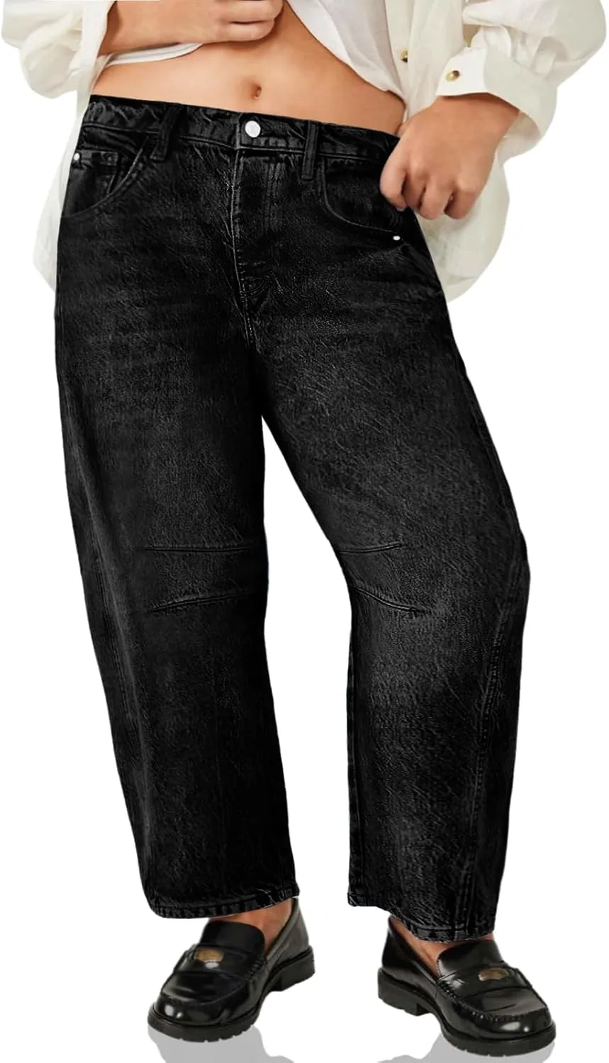 

Beautife женские брюки джинсы plus size barrel, boyfriend, mid rise, wide leg, cropped