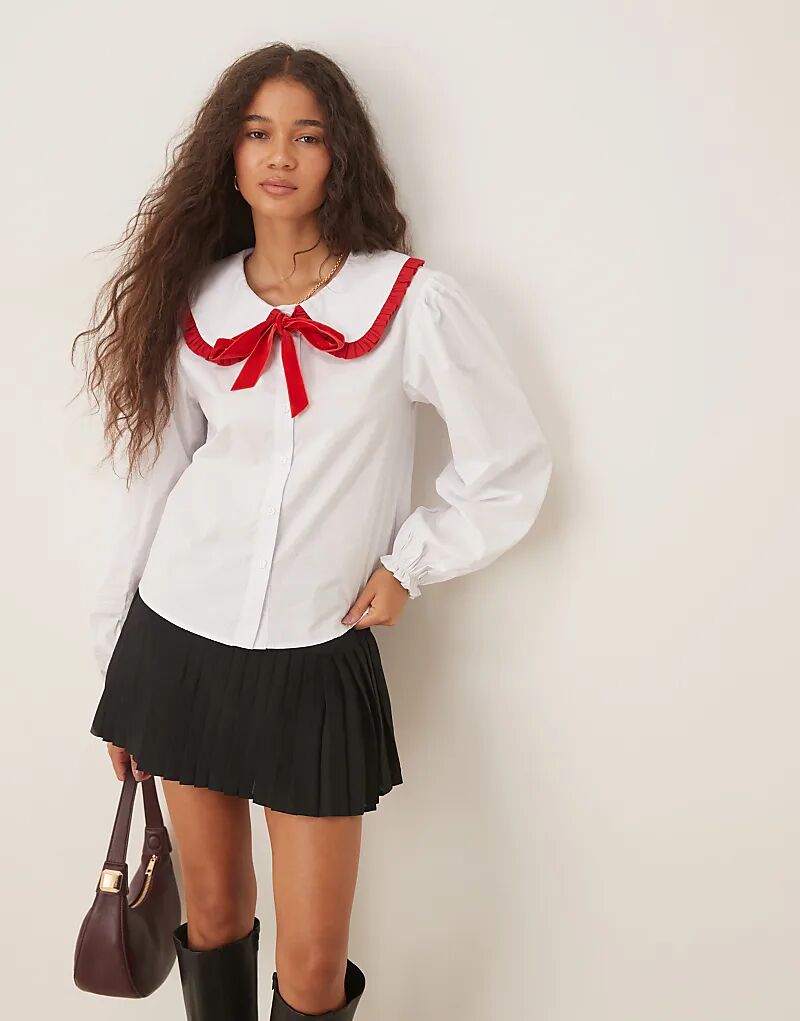 

Glamorous белая блузка с красной окантовкой и бантом