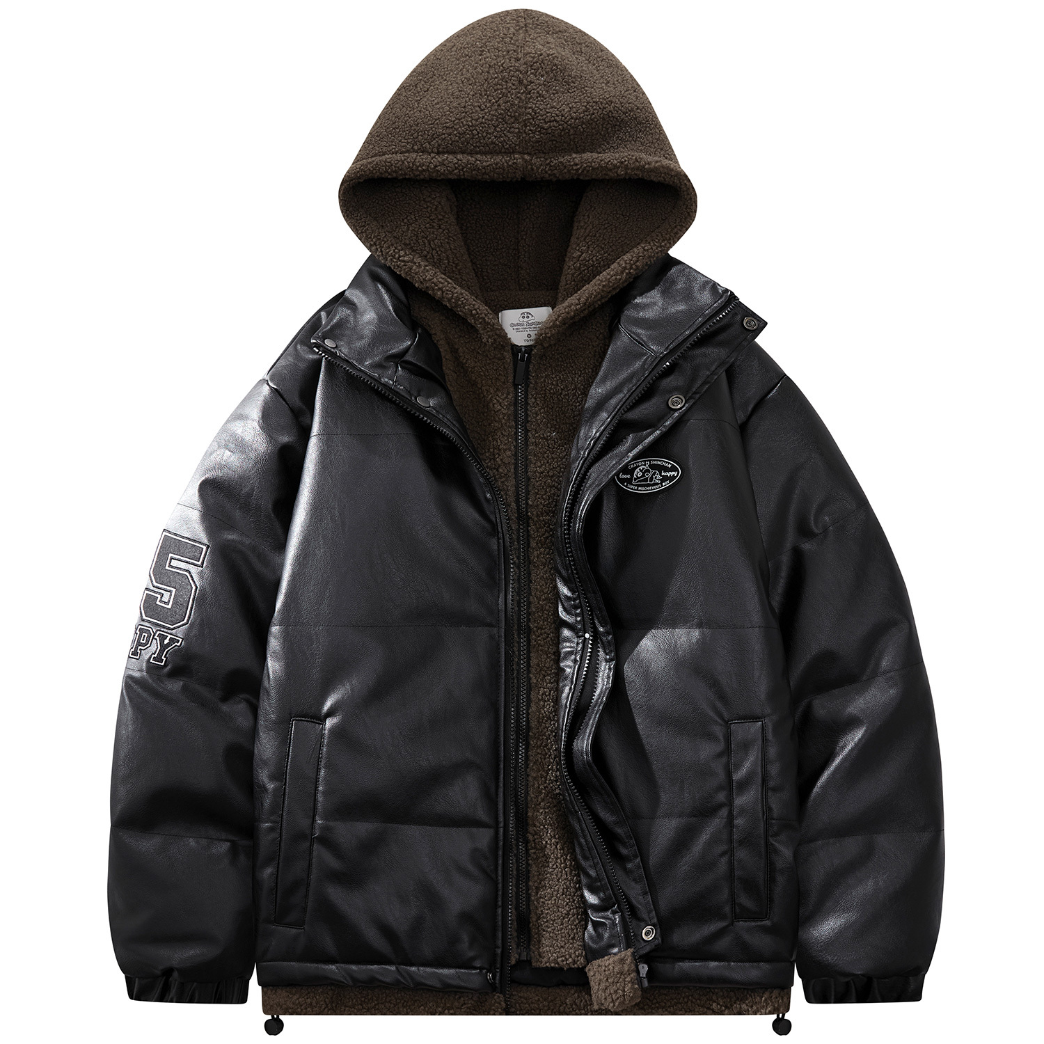 

Crayon Shinchan Пальто с бархатистой текстурой Unisex, Black Puffer Jacket