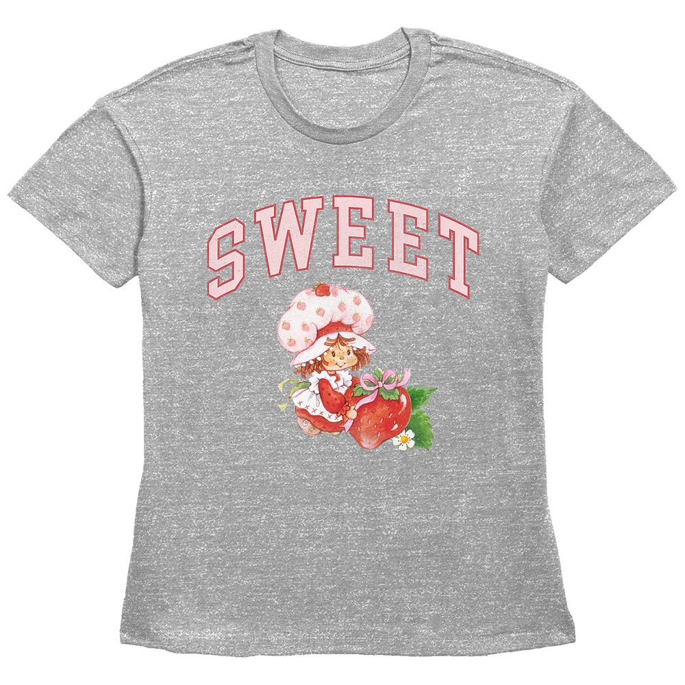 

Женская футболка с рисунком клубники Shortcake Sweet базового кроя Licensed Character, цвет Heather Gray