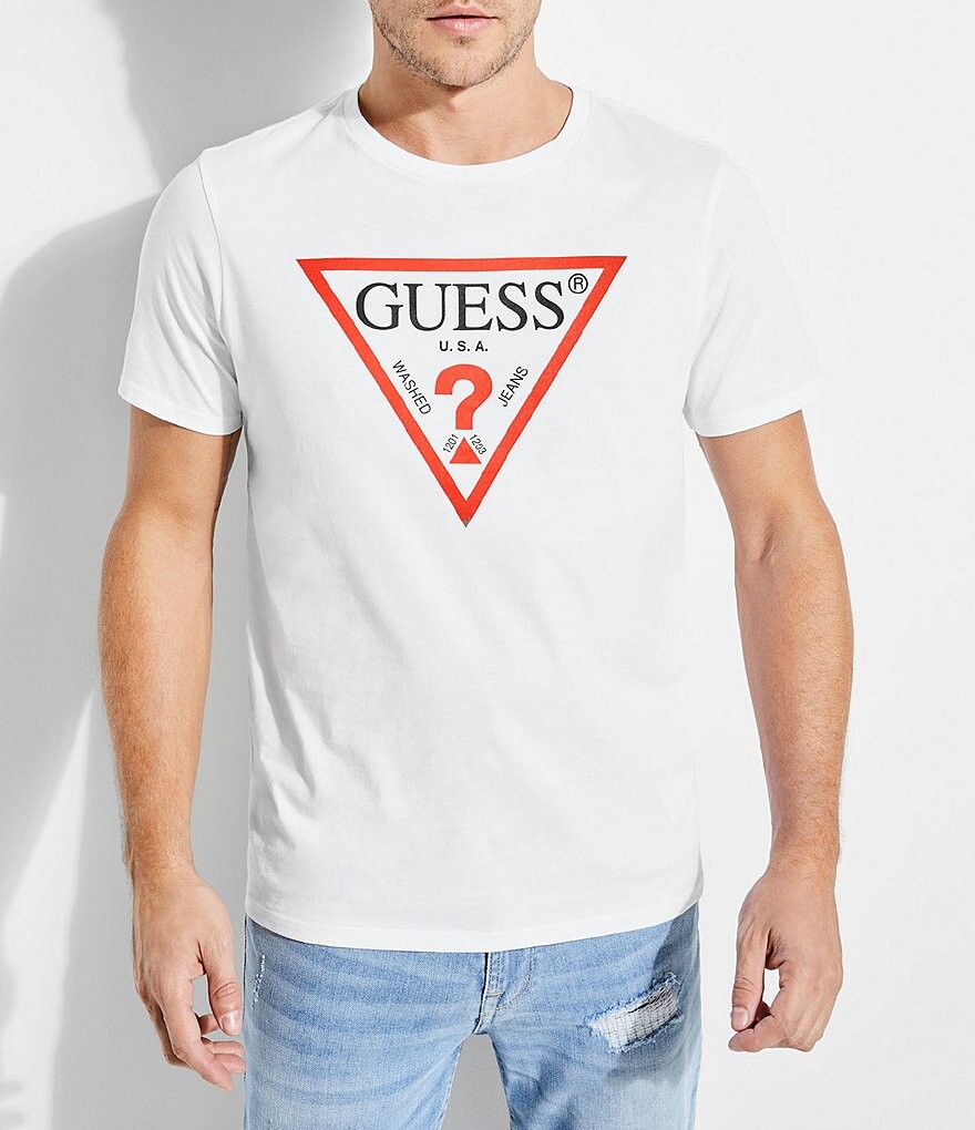 

Классическая футболка с треугольным логотипом и графическим рисунком Guess с короткими рукавами, белый