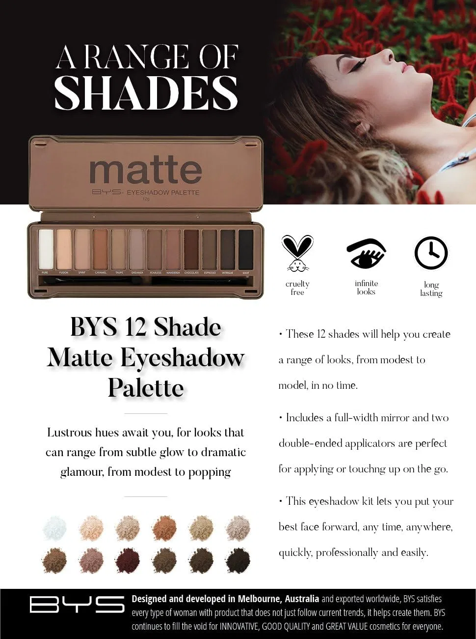Палетка теней для век BYS Nude Matte, 12 оттенков — фото 2