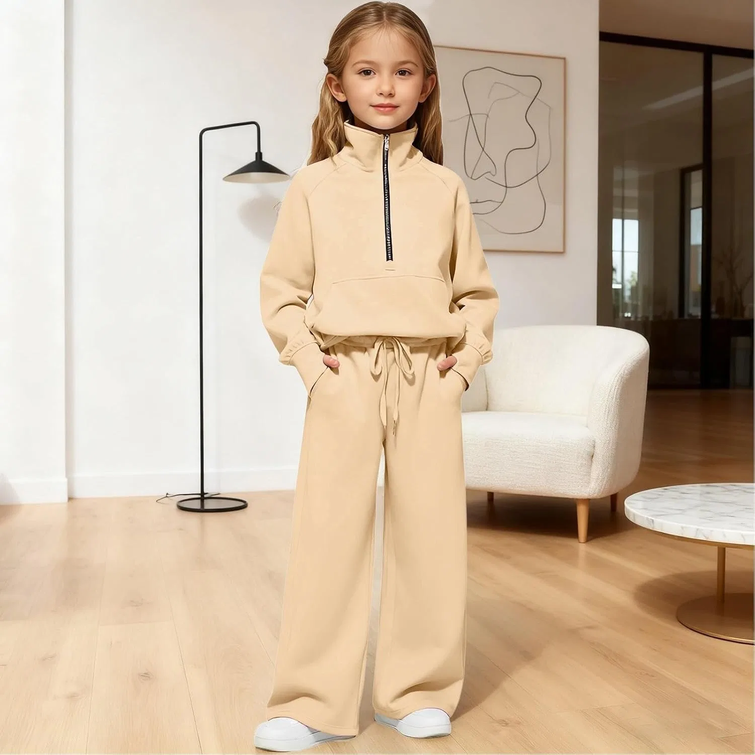 Детский спортивный костюм из 2 предметов с капюшоном, Beige — фото 3