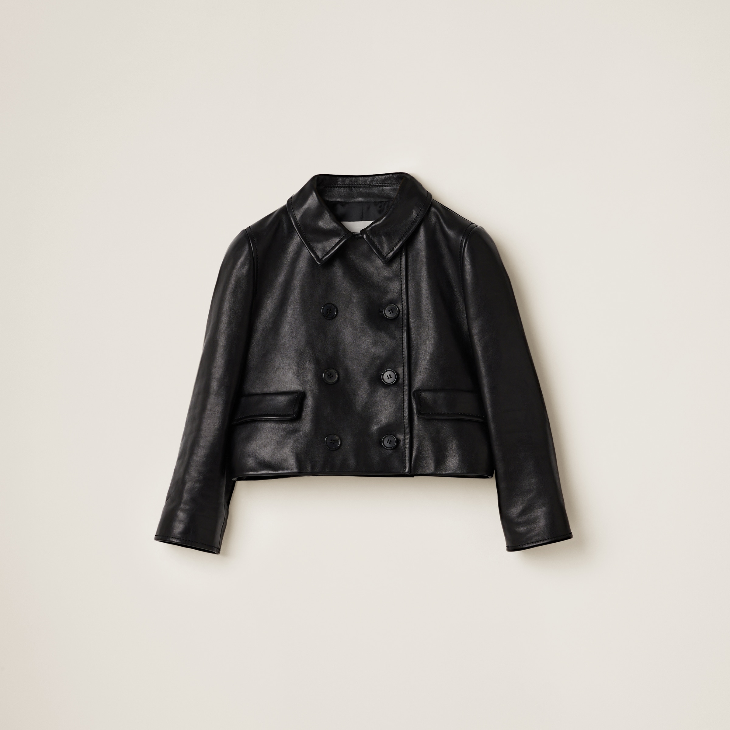 

Двубортный кожаный жакет MIU MIU, черное