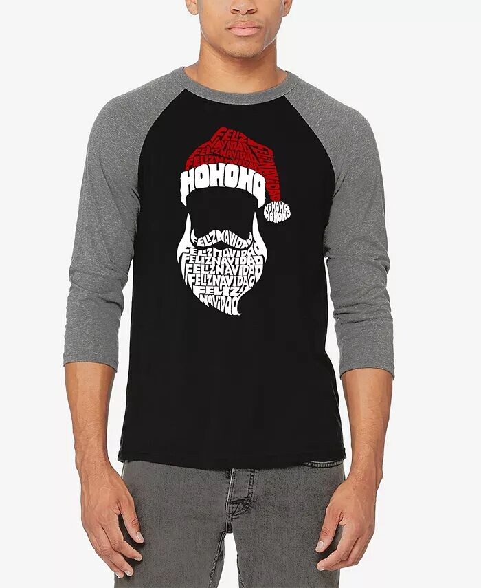 

Мужская бейсбольная футболка Feliz Navidad Santa Claus реглан с надписью Art LA Pop Art, мультиколор