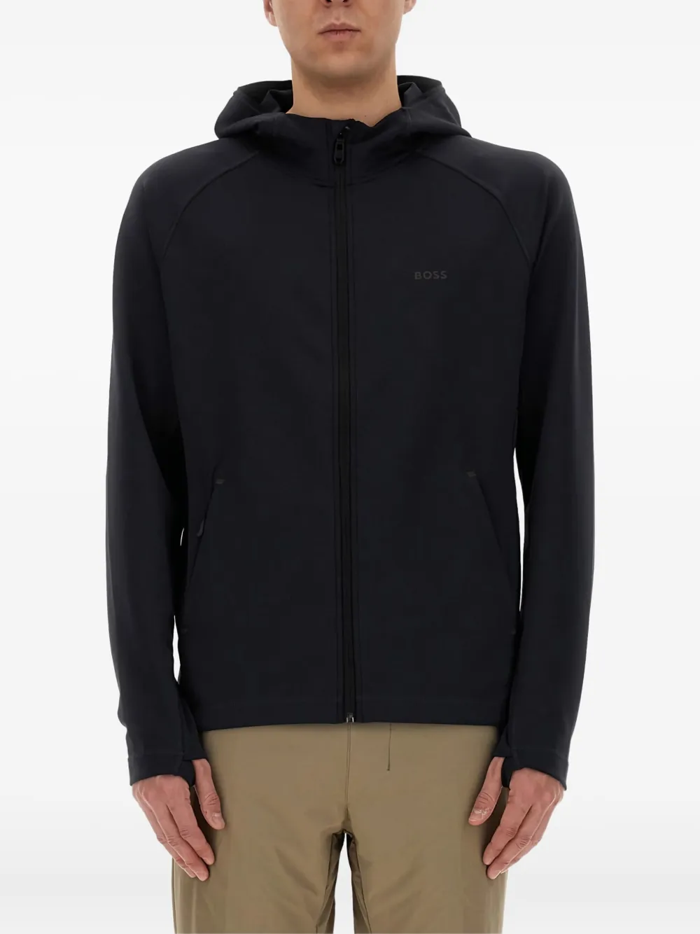 

Худи на молнии с логотипом BOSS, черный