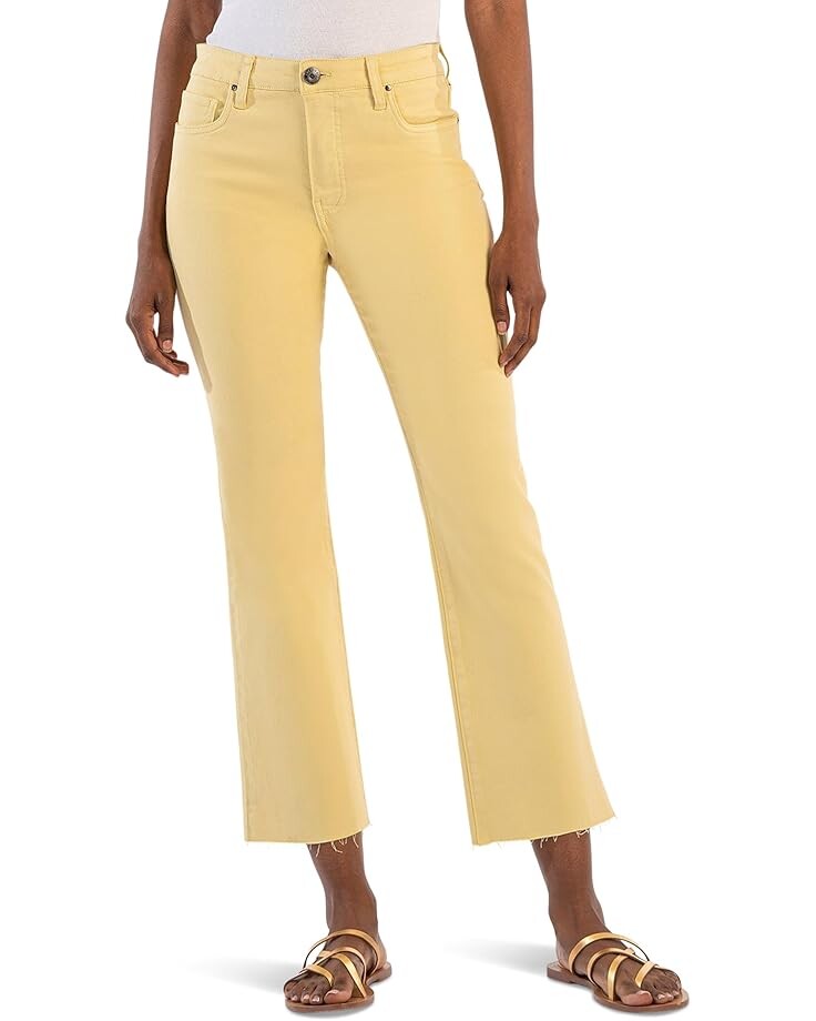 

Джинсы KUT from the Kloth Kelsey High-Rise Fab Ab Ankle Flare with Raw Hem in Lemon, цвет Lemon