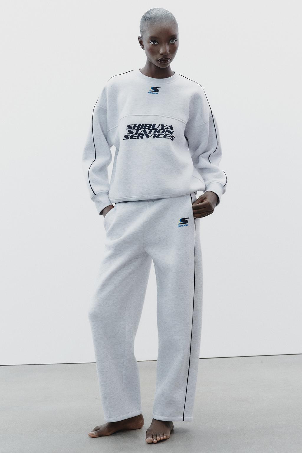 

Текстовые брюки с отделкой ZARA, серый марл