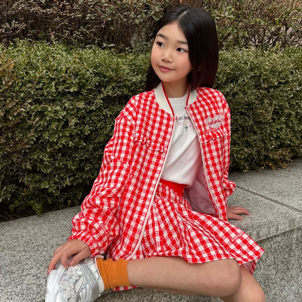 Детская куртка Flower Check, красная, от Benetton Kids