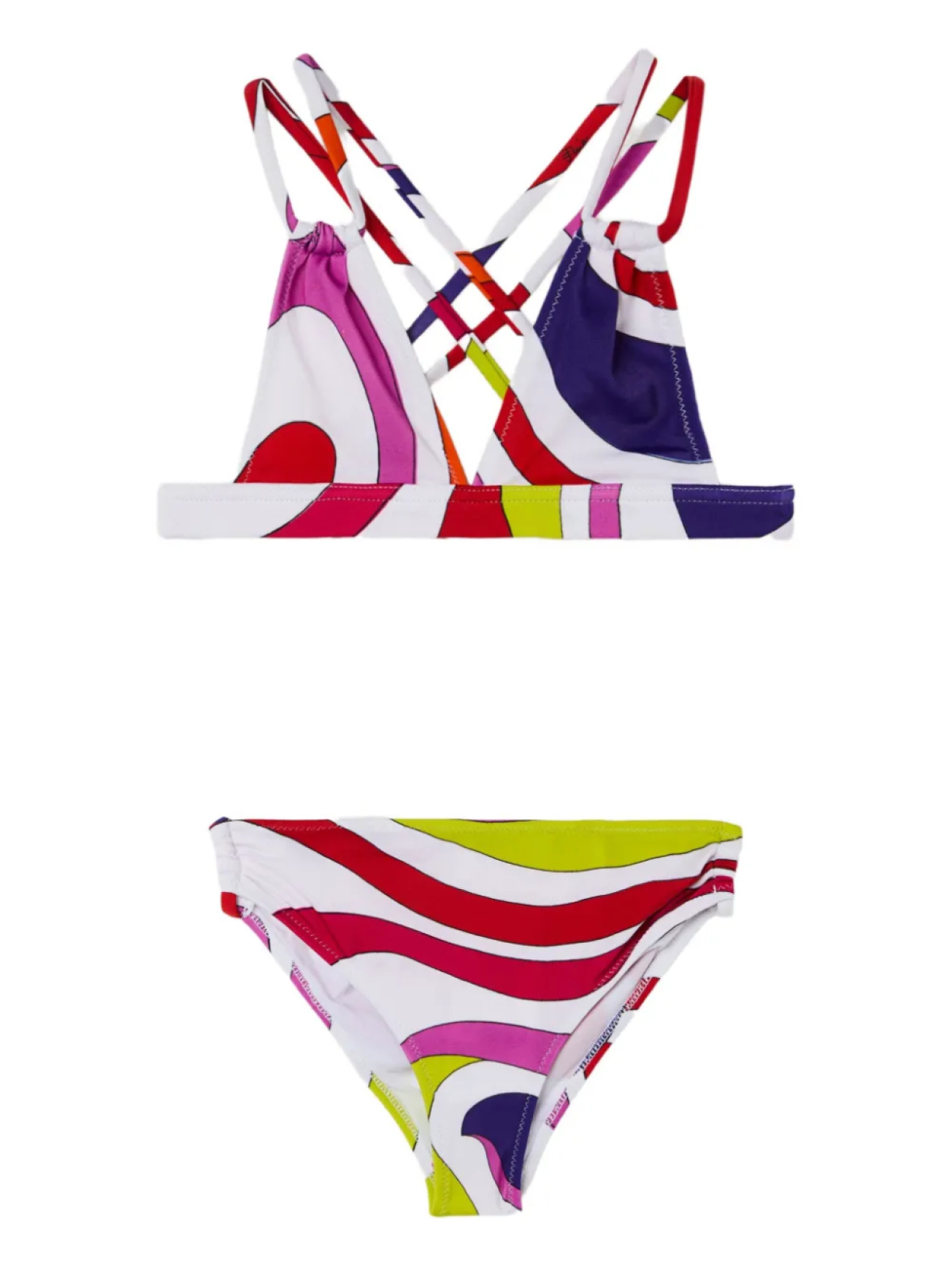 

Бикини с перекрещивающимися спинками и принтом «мармо» PUCCI Junior, белый