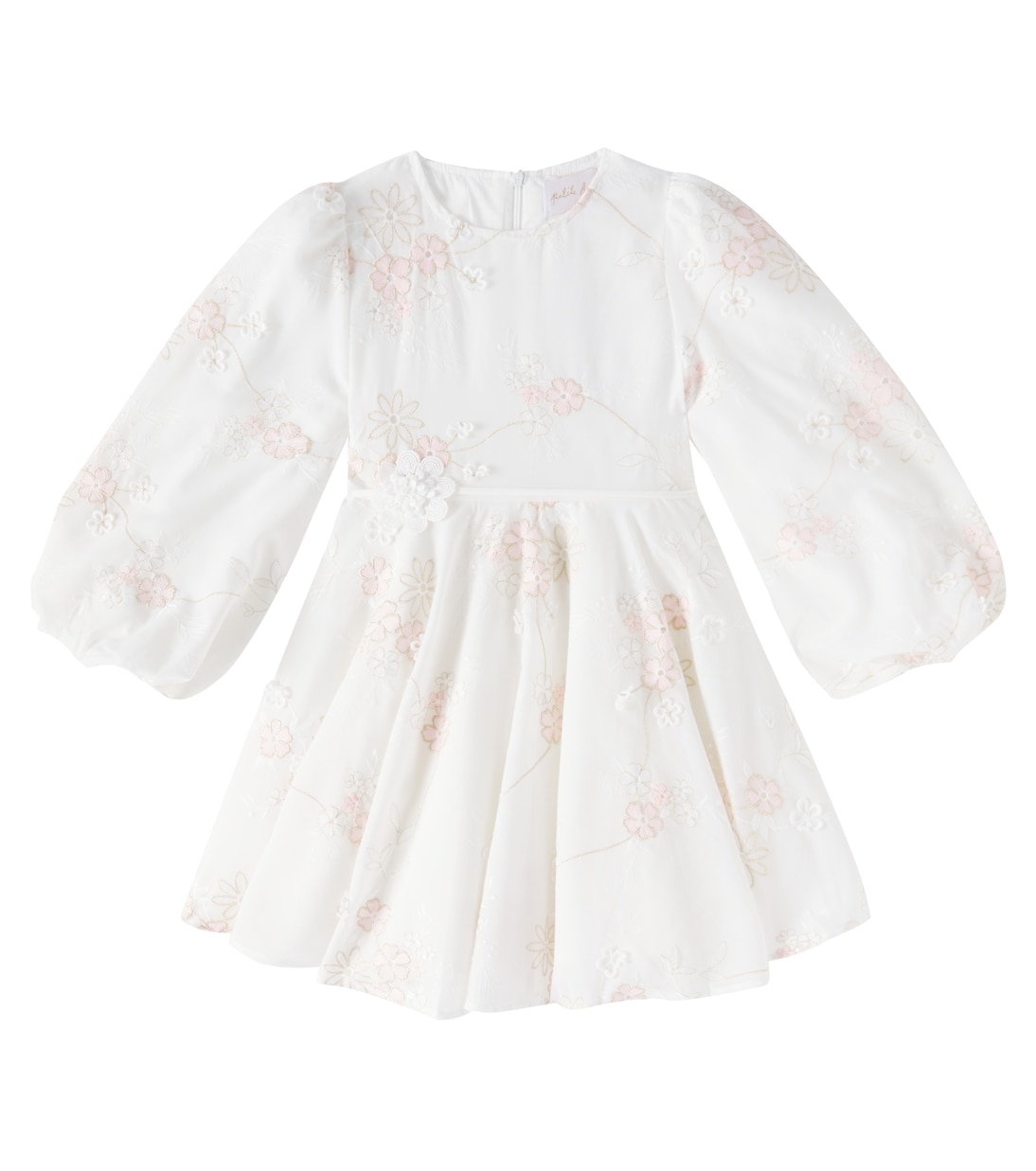 Платье из хлопка с цветочной аппликацией и рукавами-буфами Petite Amalie  , White/Pink