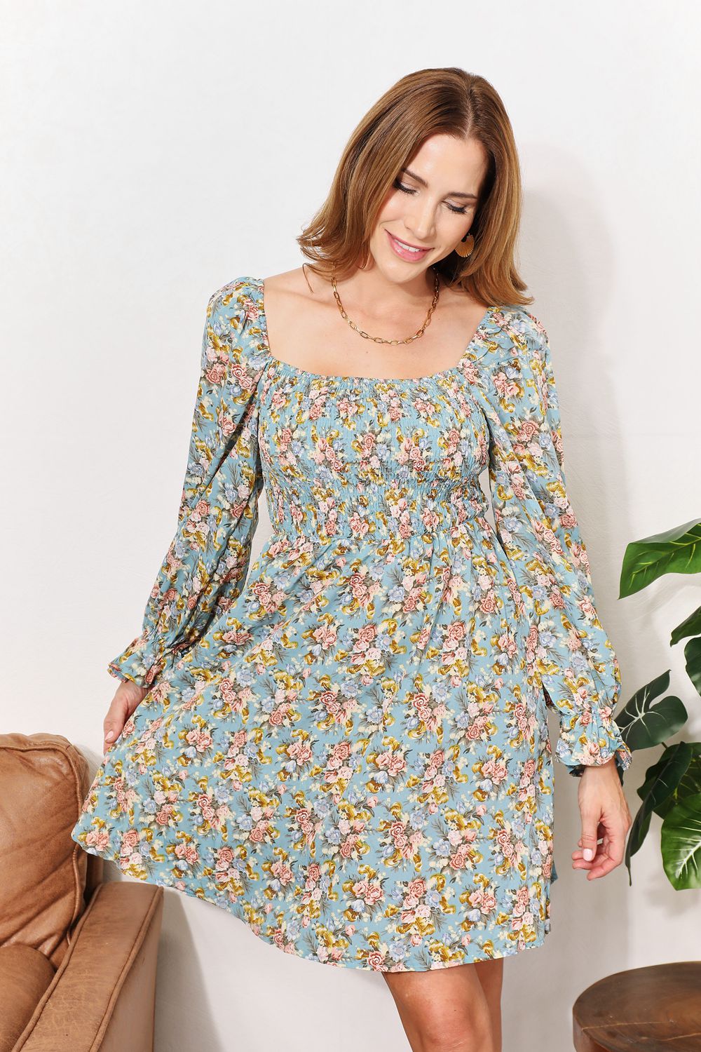 

Платье с цветочным принтом, оборками на рукавах и квадратным вырезом FASHNZFAB, цвет floral