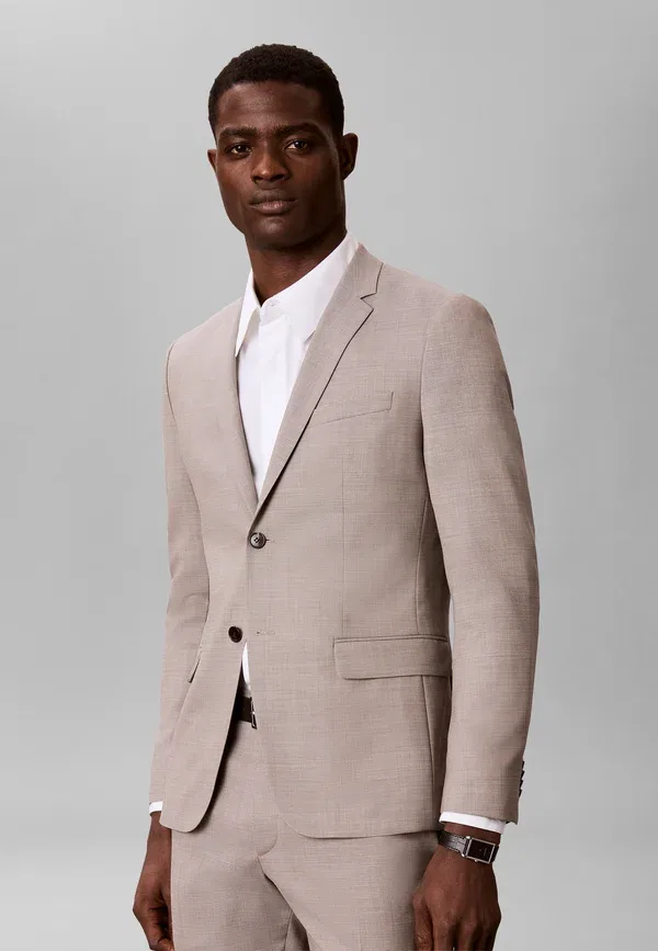 Пиджак Calvin Klein Micro barleycorn slim blazer jacket, жареный кешью