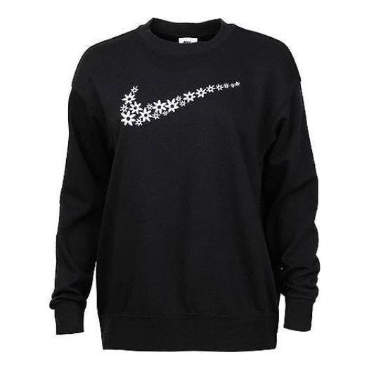 

Худи (WMNS) Nike Flowers Logo Printing Round Neck Fleece Lined Long Sleeves Pullover Black Hoodie