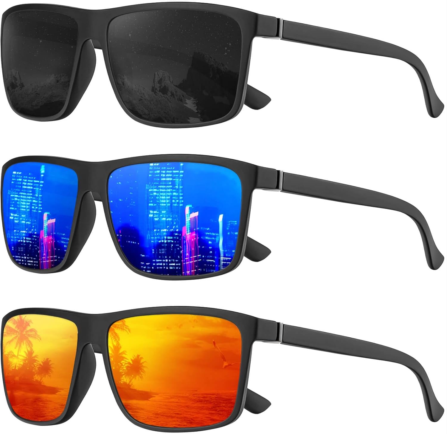 

Поляризованные солнцезащитные очки KALIYADI для мужчин и женщин, мужские солнцезащитные очки с защитой от УФ-излучения для вождения, рыбалки, гольфа (3 шт.), (3 Pack) Black/Dark Blue/Red