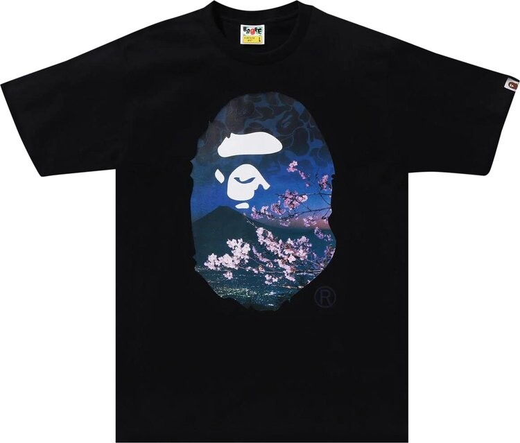

Футболка BAPE Sakura Photo Ape Head #2 'Black', черный