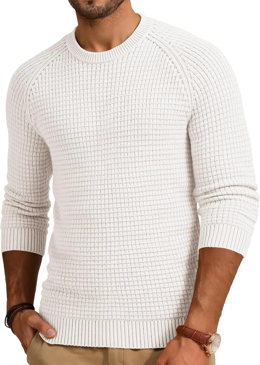 

JMIERR мужской свитер с вафельной текстурой, вязаный, повседневный