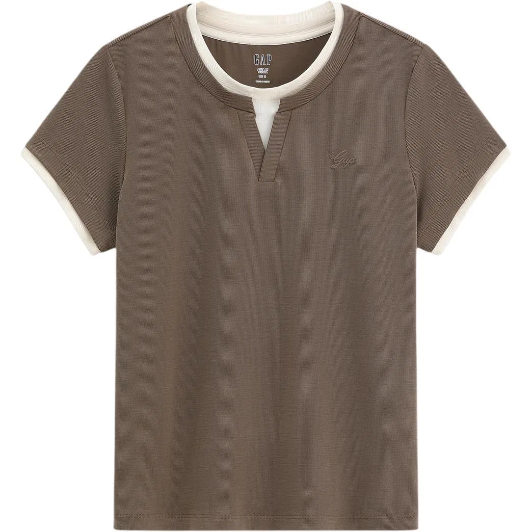 Футболка женская v-neck mock two piece GAP, Umber