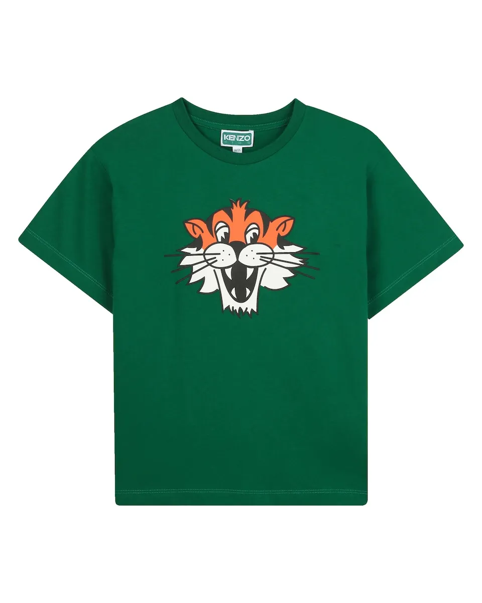 

Детская футболка зеленого цвета из хлопка Kenzo Kids