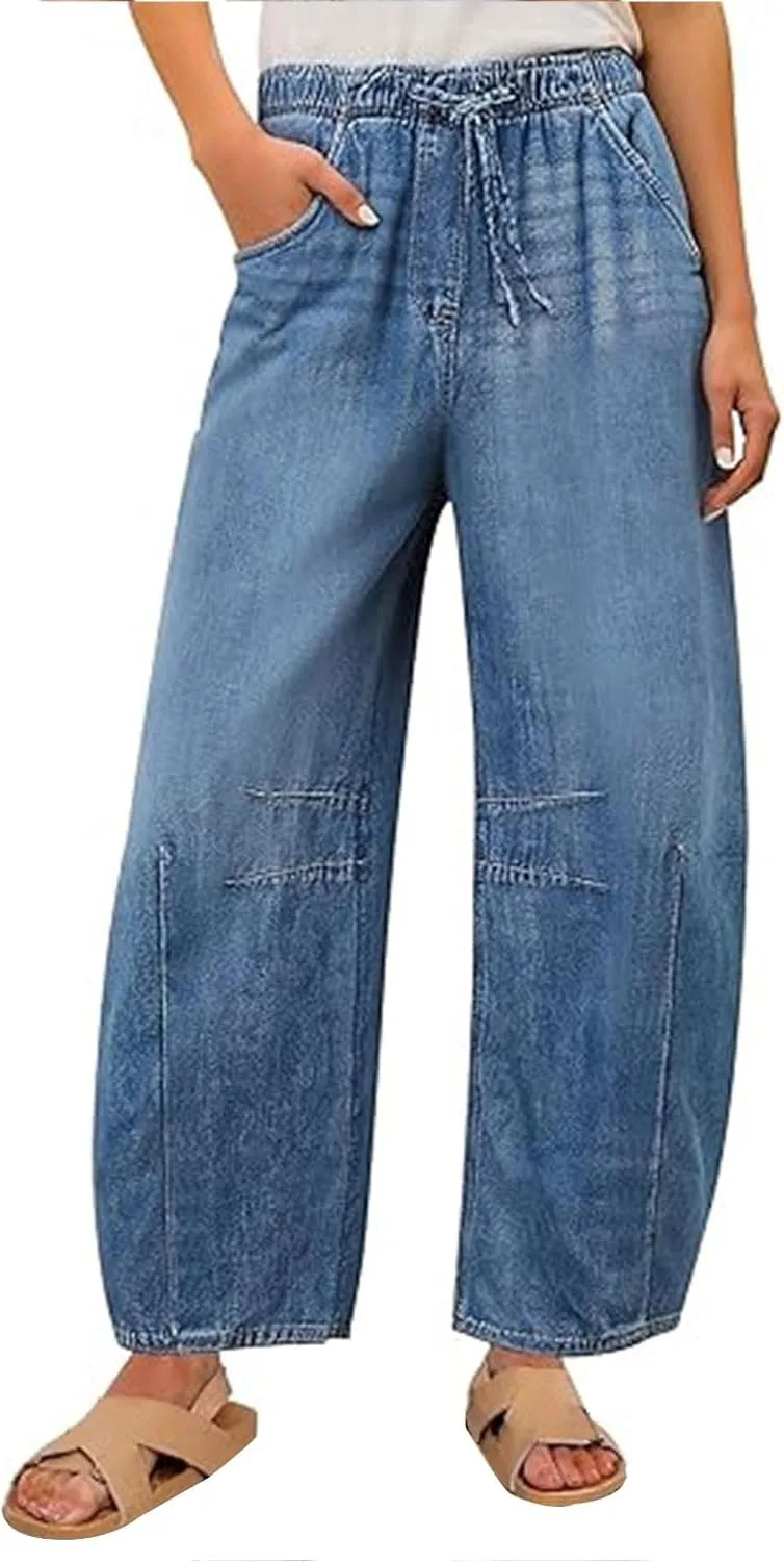 

Женские бочкообразные джинсы Casual High Waisted Wide Leg с кулиской
