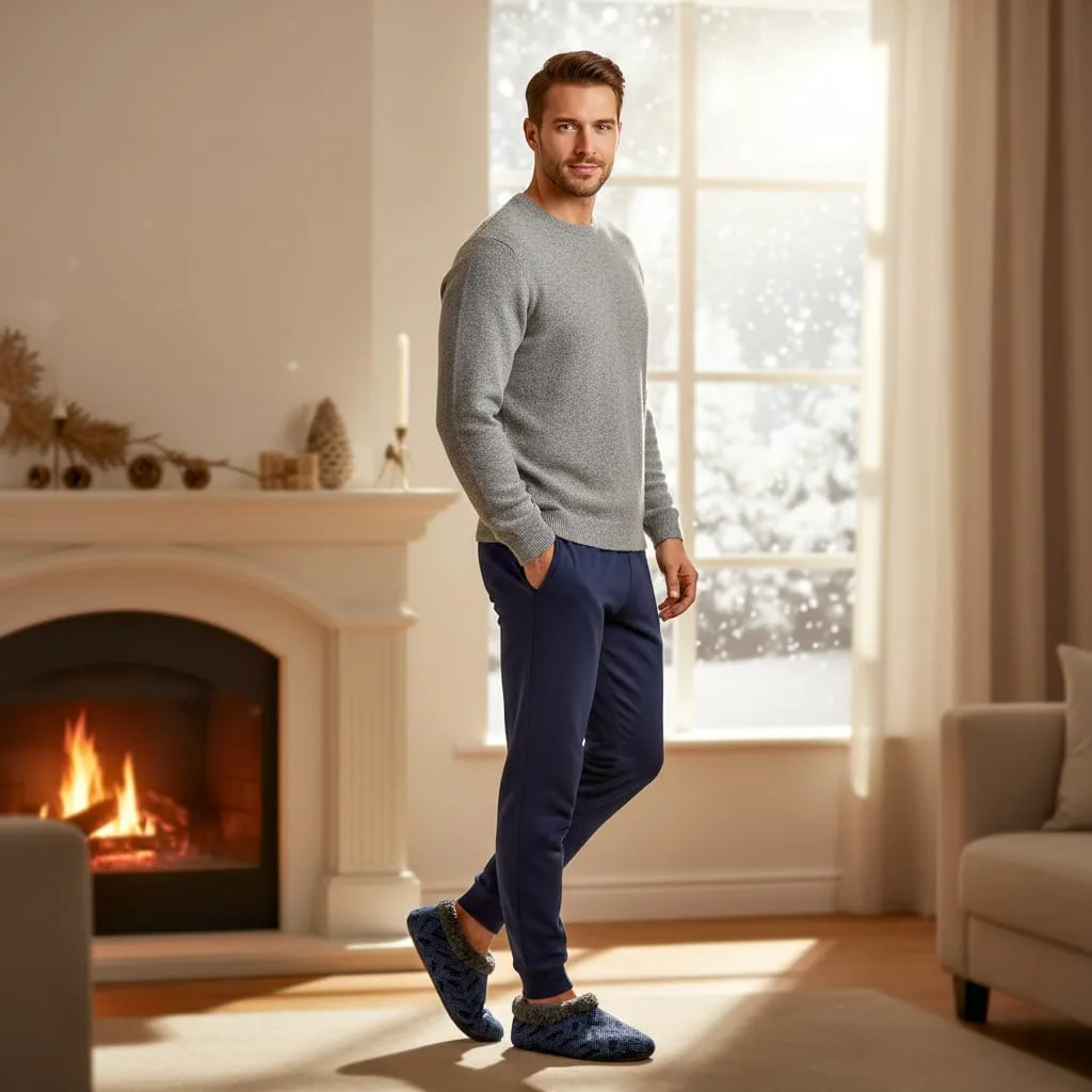 

Cosyone1997 Набор из 2 пар мужских носков-тапочек с пушистой подкладкой из шерпы, теплые носки с вязаным зимним узором, нескользящие подошвы, уютные подарки для мужчин, размеры 8-15, темно-синий