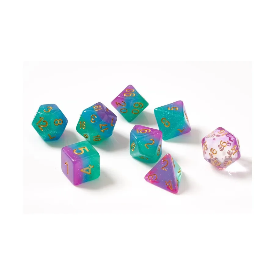 

Набор Poly — полупрозрачное северное сияние с золотом (8), RPG Dice Sets