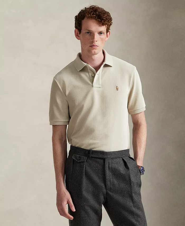 

Мужская рубашка-поло классического кроя из трикотажного вельвета Polo Ralph Lauren, серый