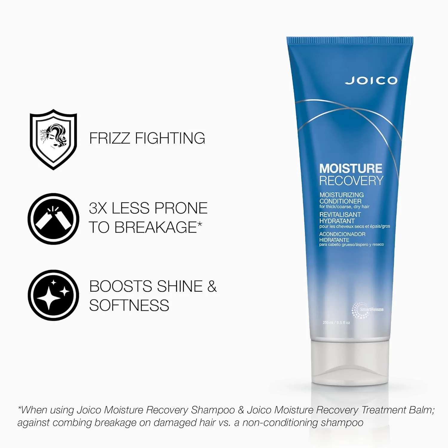 Набор для ухода за волосами Joico Moisture Recovery: увлажняющий шампунь (280 мл), кондиционер (240 мл) и бальзам для ухода (240 мл) для густых, жестких и сухих волос с маслом жожоба и маслом ши. — фото 4