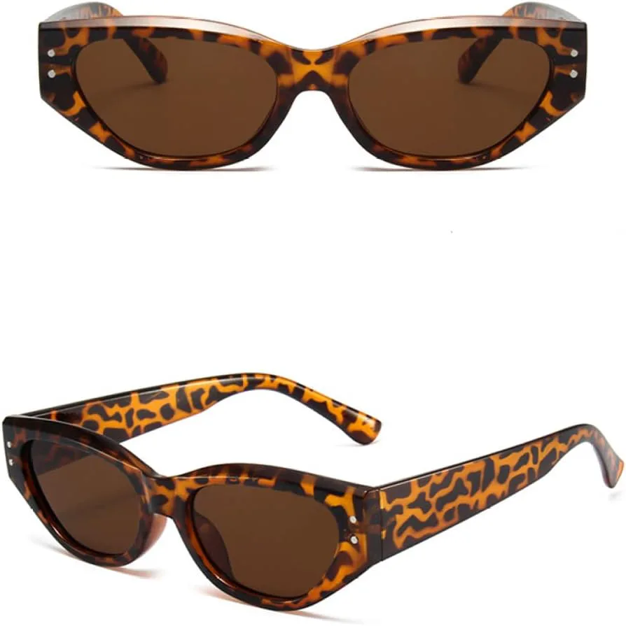 

Солнцезащитные очки в стиле «кошачий глаз» для женщин, винтажные, маленькие, женские/мужские, с заклепками, солнцезащитные очки UV400 LANGSER, Leopardtea