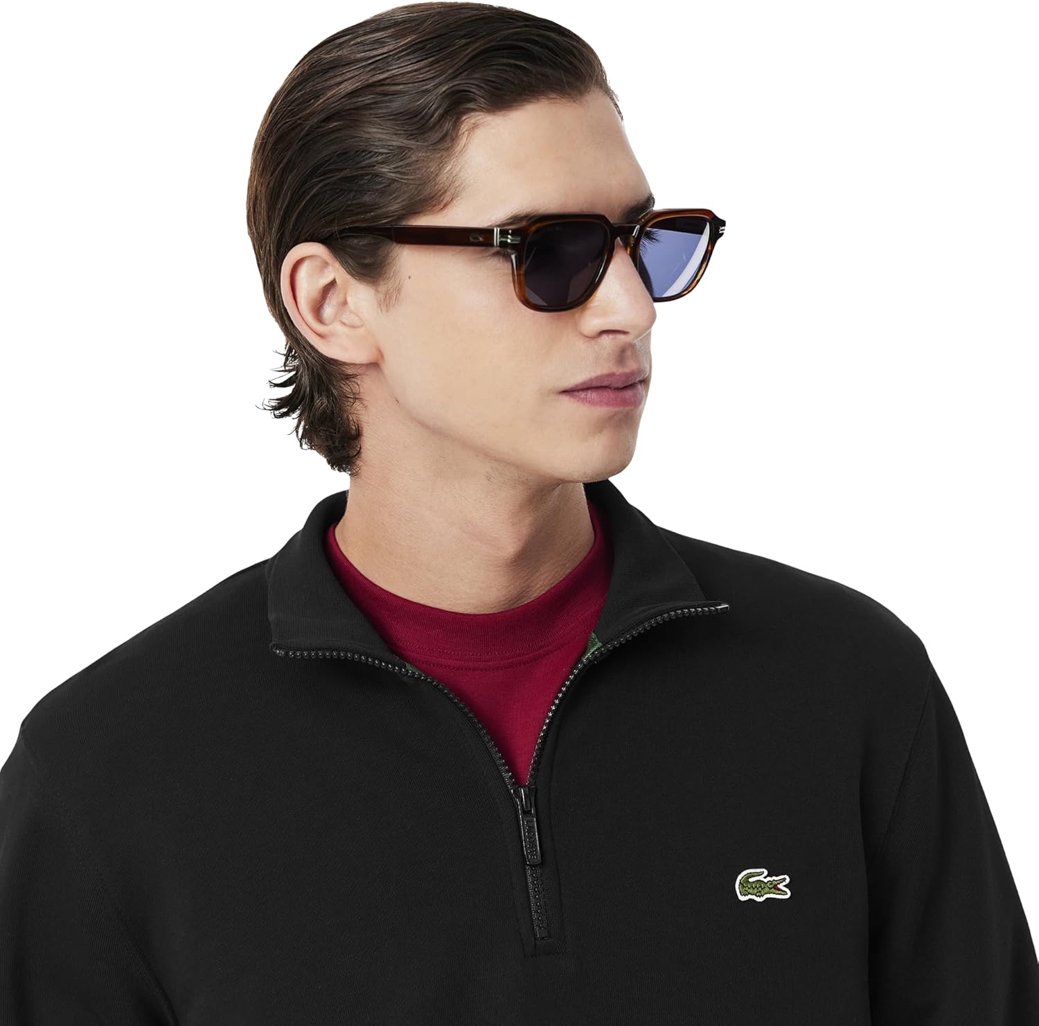 Свитшот Lacoste, мужской, из основной коллекции, с молнией и воротником-стойкой, черный — фото 4