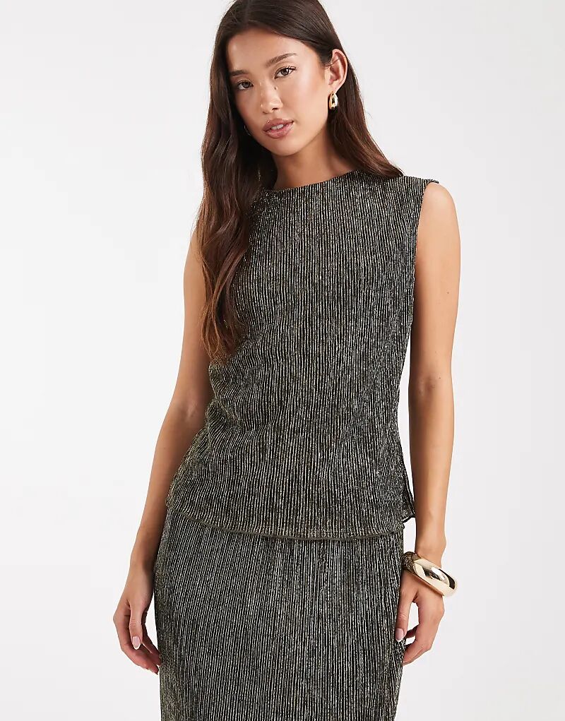 

Топ без рукавов French Connection с металлическим плиссированным узором, золотистого цвета