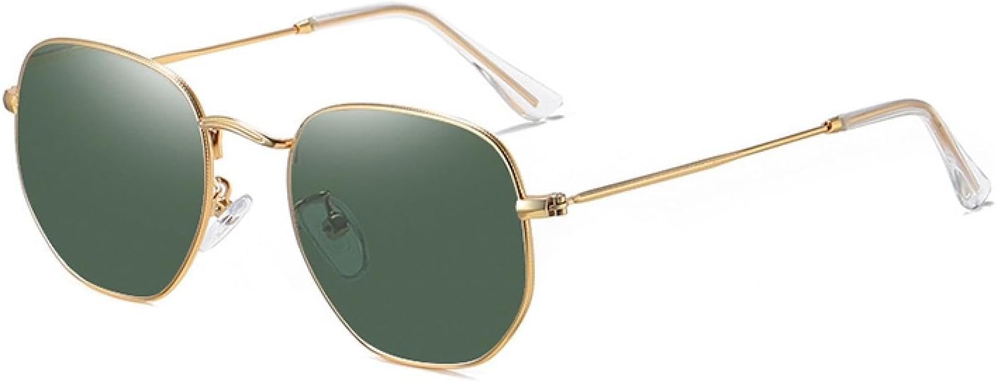 

Модные женские солнцезащитные очки с маленьким шестиугольным оправой, мужские ретро-солнцезащитные очки из металла с защитой от УФ-излучения UV400 TOIPASTN, Gold-green