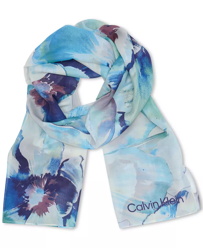 

Шарф Ethereal Floral Chiffon Wrap Calvin Klein, синий