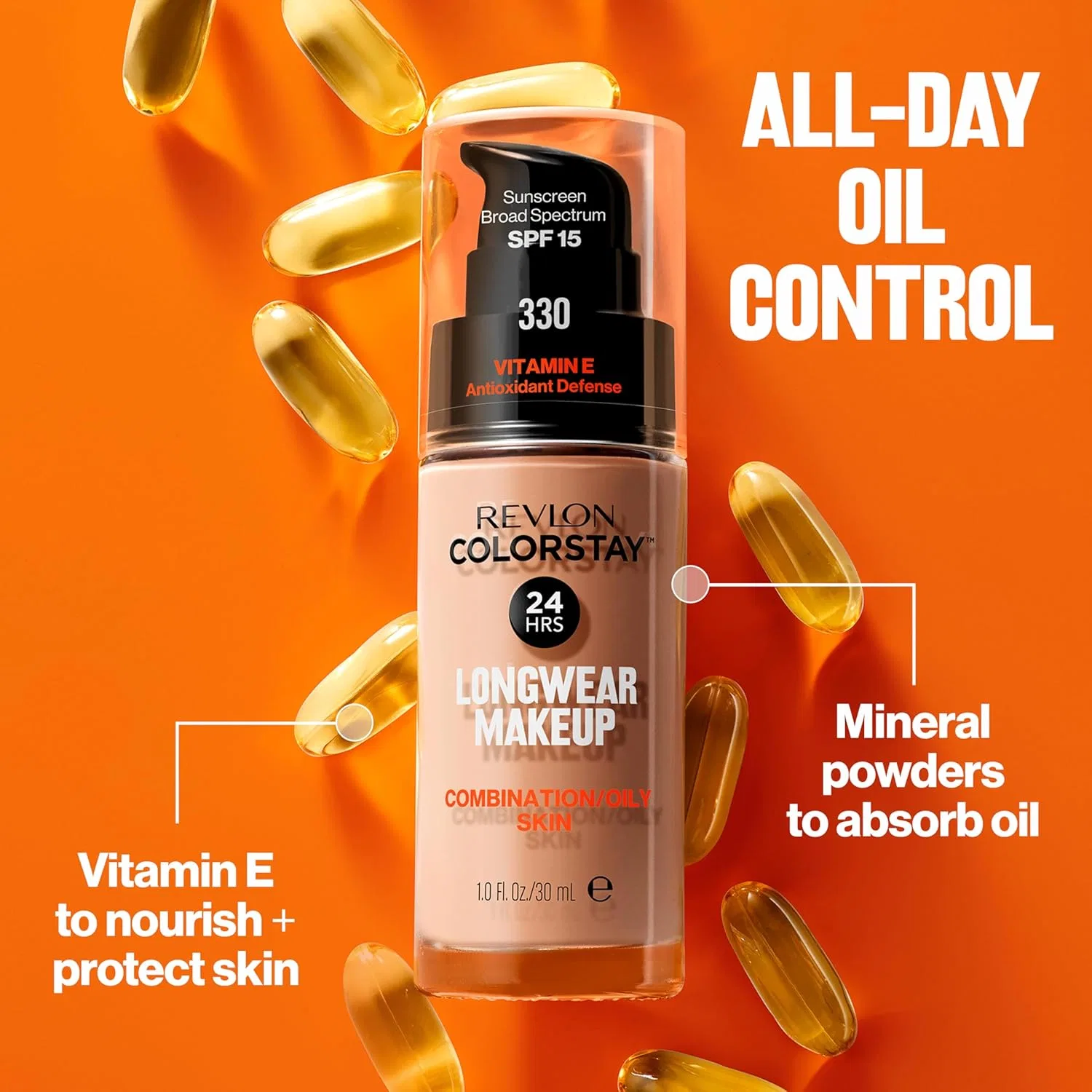 Тональное средство Revlon ColorStay для комбинированной и жирной кожи, SPF 15, матовый финиш, Каппучино, 1.0 унция — фото 4