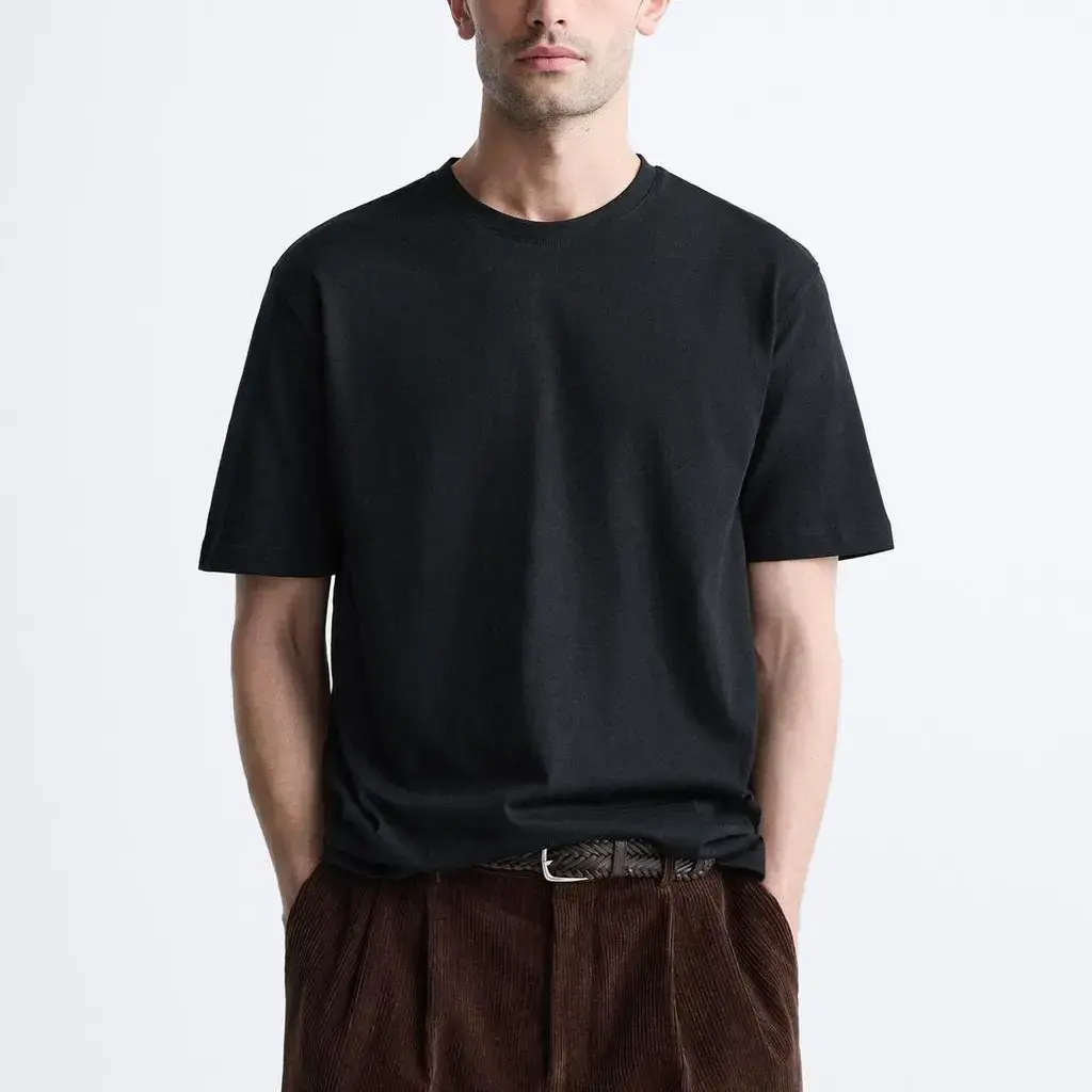Мужская футболка Zara Crew Neck, черный