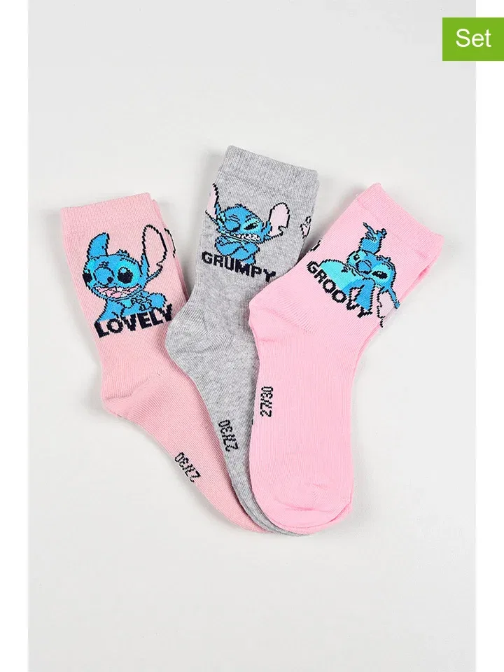 Носки 3er-Set, Lilo & Stitch, розовый/серый