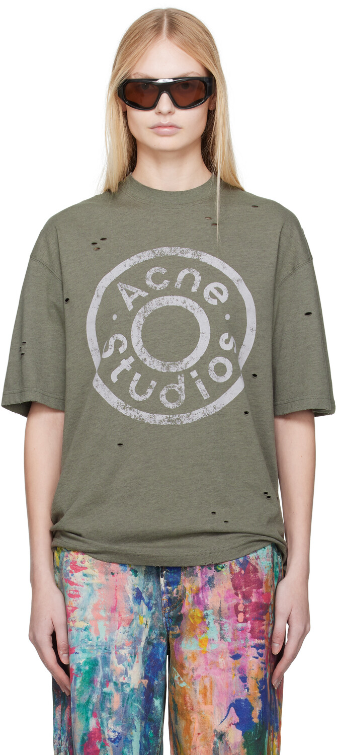 

Футболка свободного кроя цвета хаки с логотипом Acne Studios, Moss green